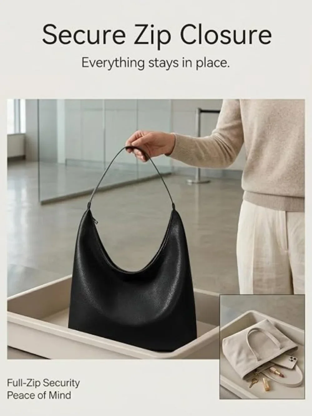 Large Vegan Leather Hobo Bag Women’s Slouchy Work Tote with Pockets